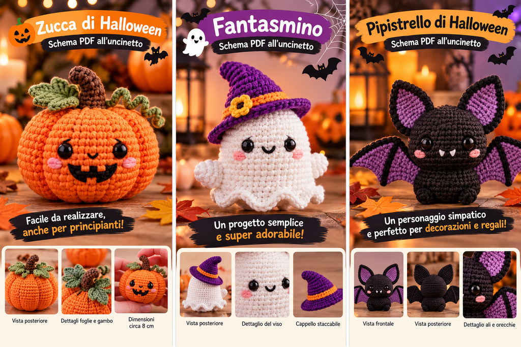 Mega Kit Natale & Halloween all'Uncinetto – 7 Schemi PDF Amigurumi per Principianti