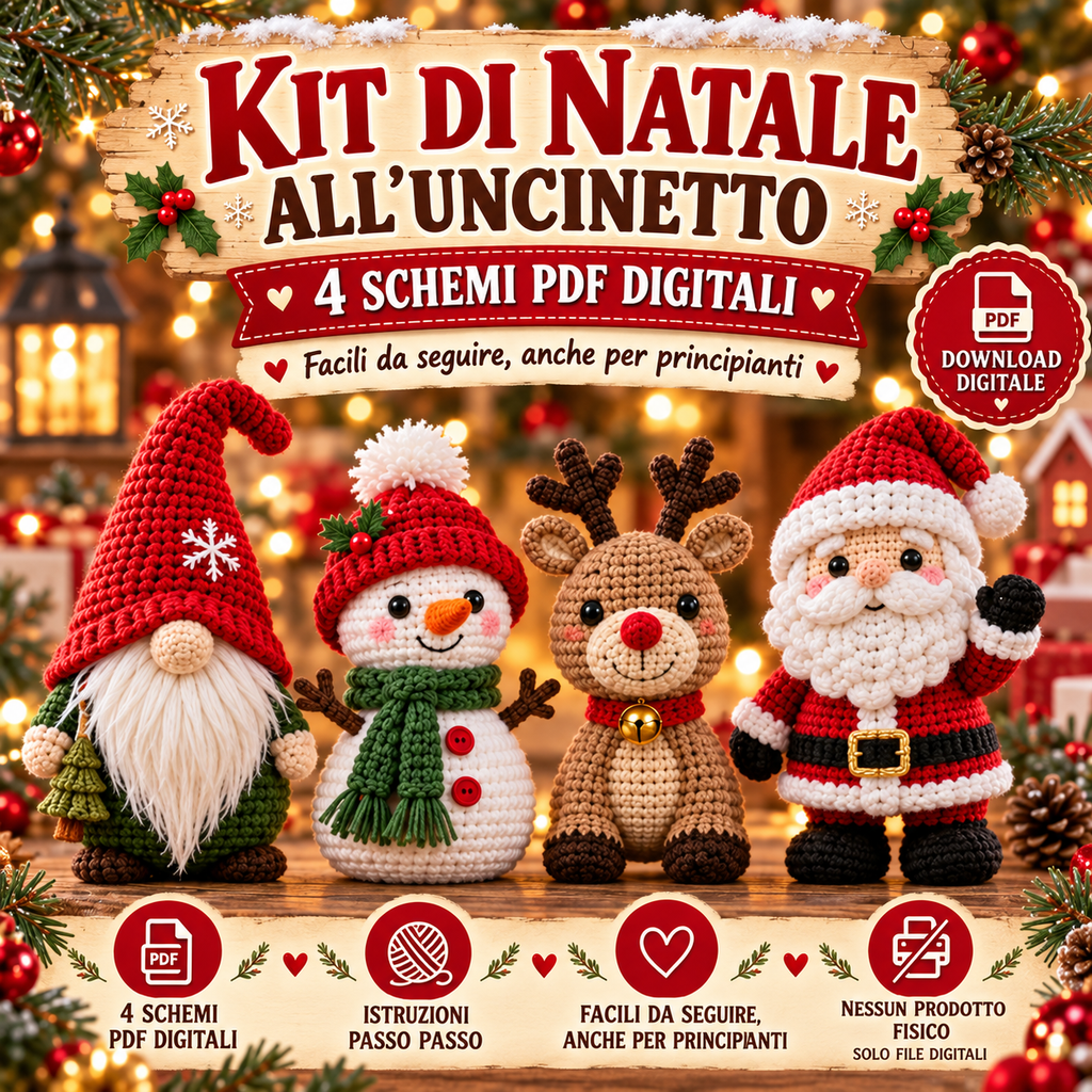 Kit di Natale all'Uncinetto – 4 Schemi PDF Amigurumi per Principianti