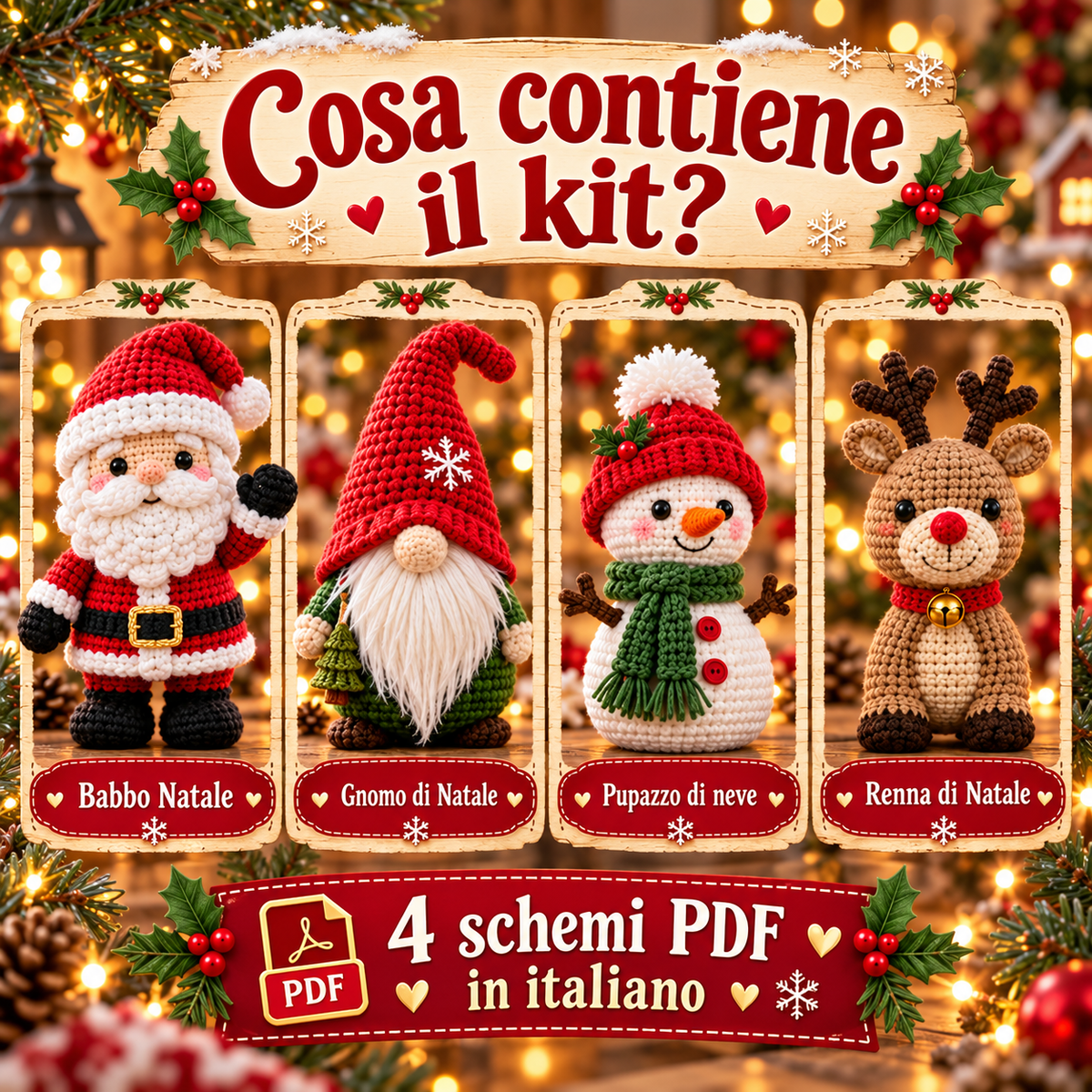 Kit di Natale all'Uncinetto – 4 Schemi PDF Amigurumi per Principianti