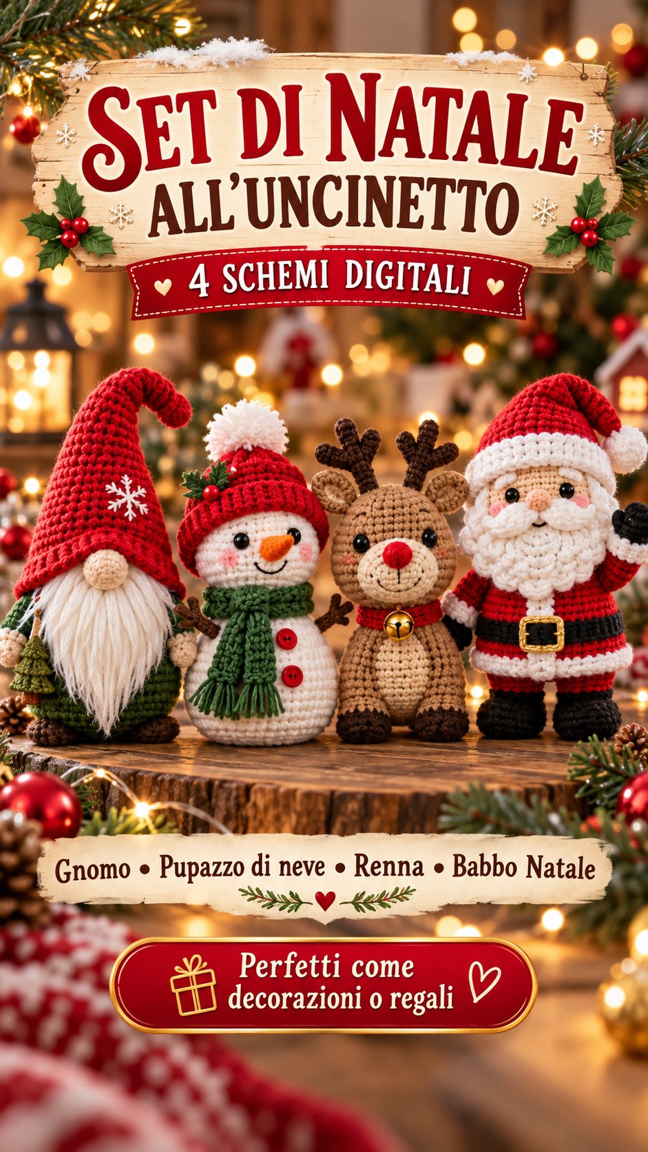 Kit di Natale all'Uncinetto – 4 Schemi PDF Amigurumi per Principianti